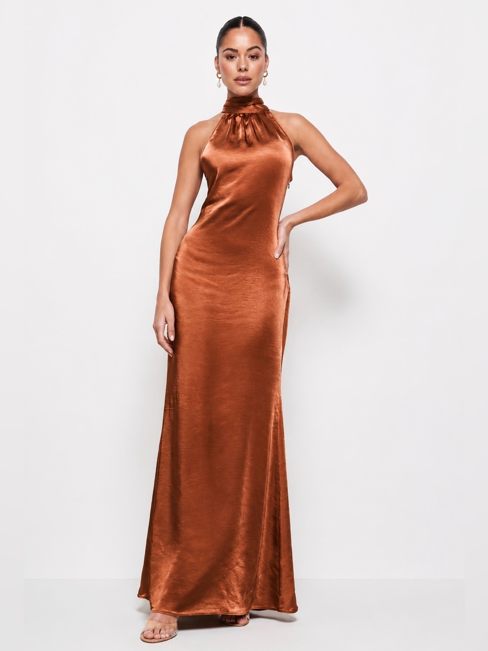 Pretty Lavish Odelle Maxi Bridesmaid Dress - Satin Halter Gown